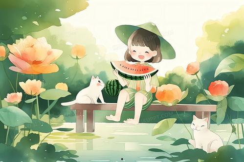 青蛙吃瓜插画图,趣味插画中的夏日清凉时光